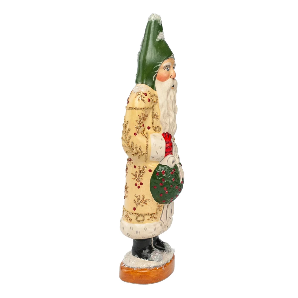 Vaillancourt Chalkware Santa with Pale Yellow Coat and Kissing Ball | The Shops at Colonial Williamsburg