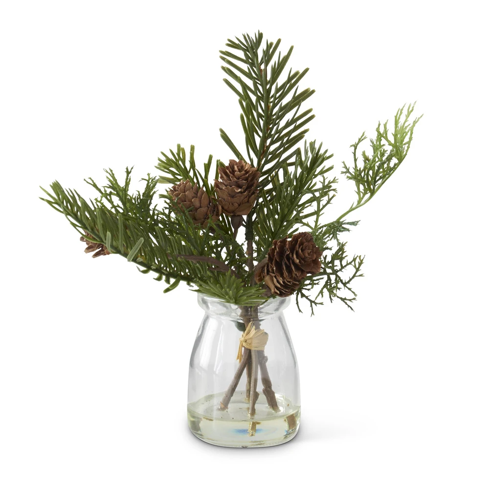 Pine Winter Artificial Floral Arrangement in Glass Vase 8"H | The Shops at Colonial Williamsburg