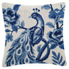Blue and White Chinoiserie Peacock Hooked Wool Pillow | The Shops at Colonial Williamsburg
