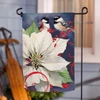 White Poinsettia & Chickadees Holiday Garden Flag | The Shops at Colonial Williamsburg