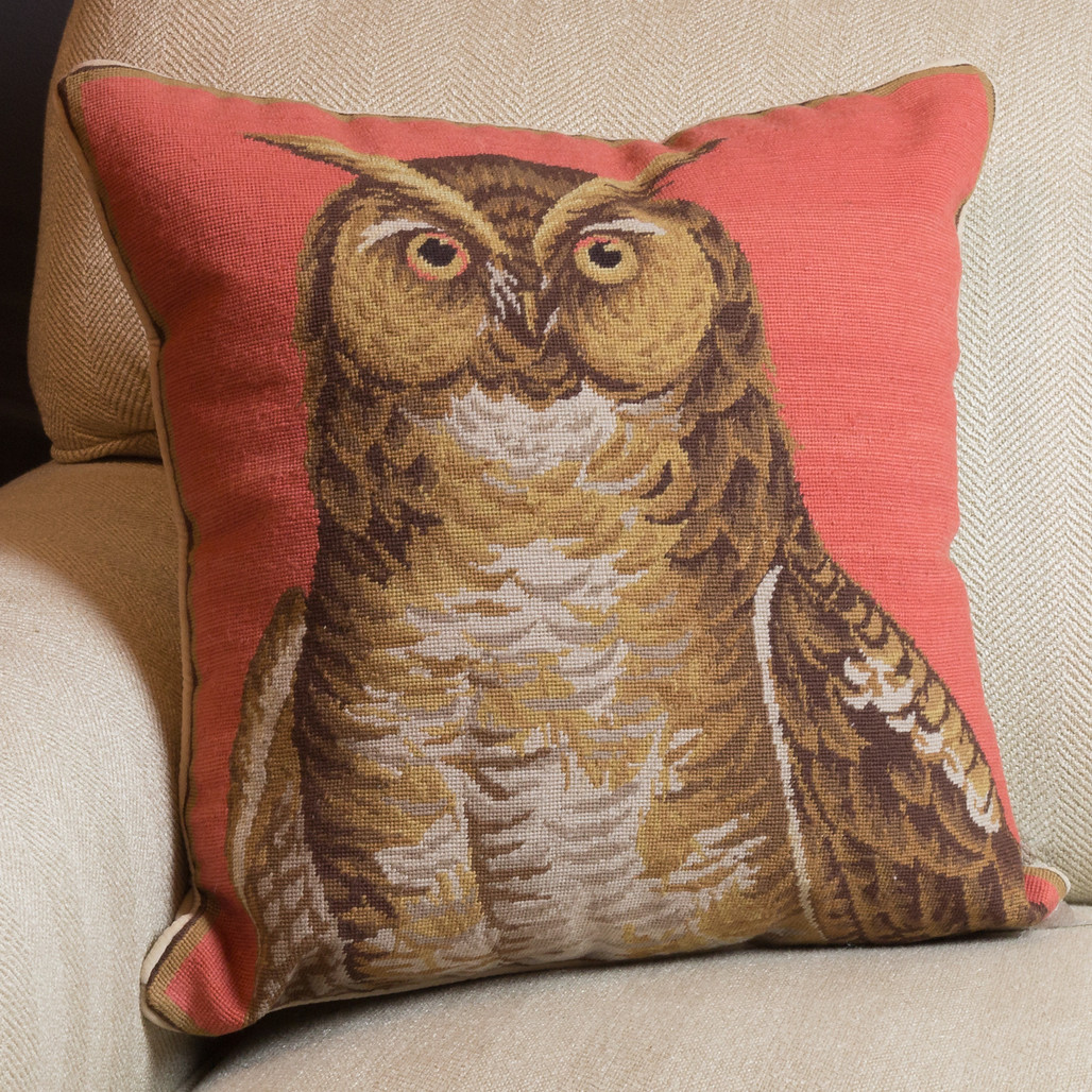 WILLIAMSBURG Catesby Great Horned Owl Needlepoint Throw Pillow | The Shops at Colonial Williamsburg
