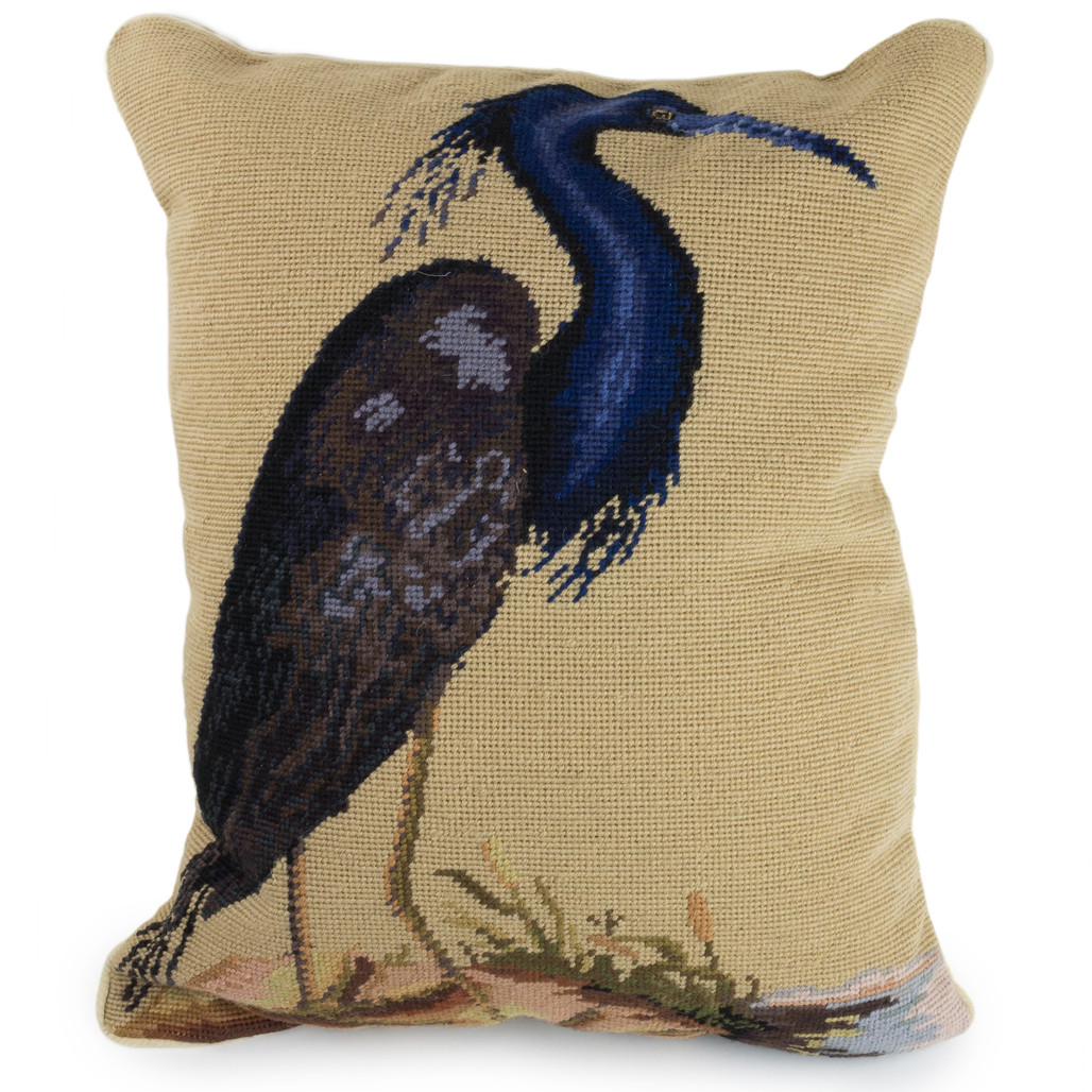 WILLIAMSBURG Catesby Blue Heron Needlepoint Throw Pillow | The Shops at Colonial Williamsburg