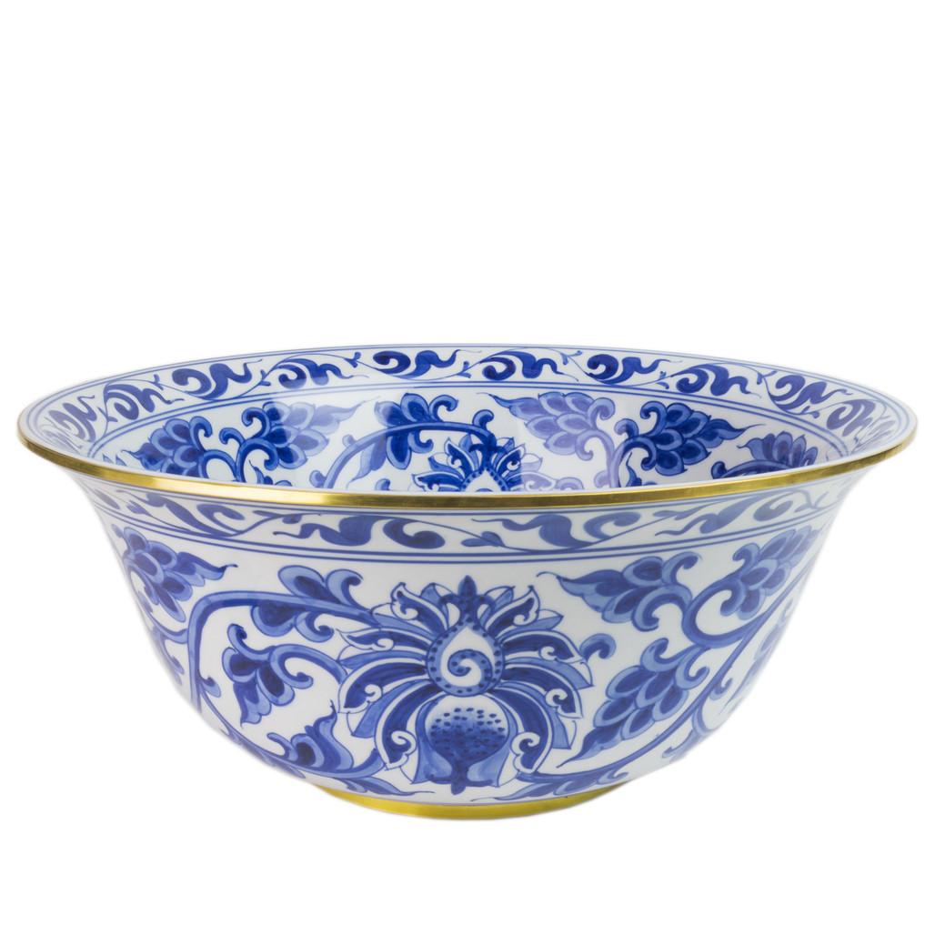 Brass Trimmed Swirly Floral Bowl