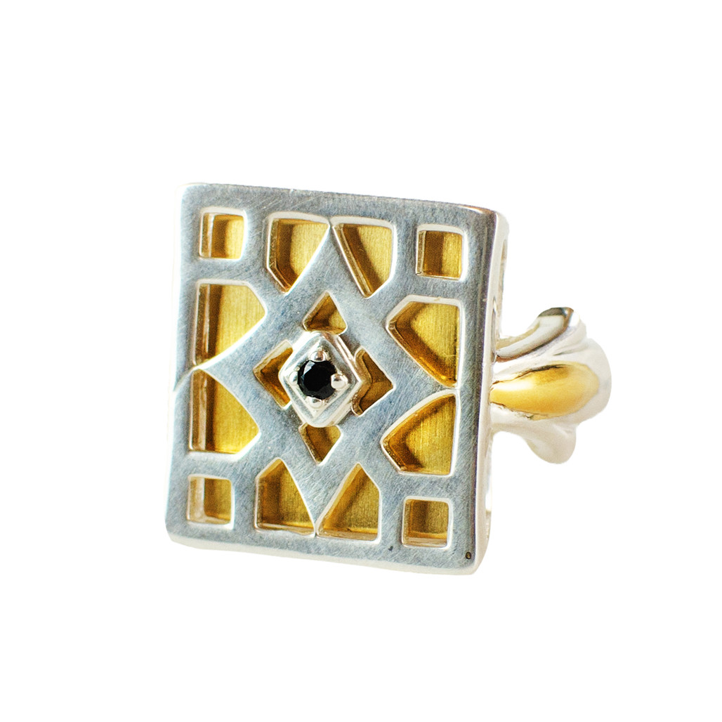 Lattice Spinel Gold Plate and Sterling Silver Ring - front view