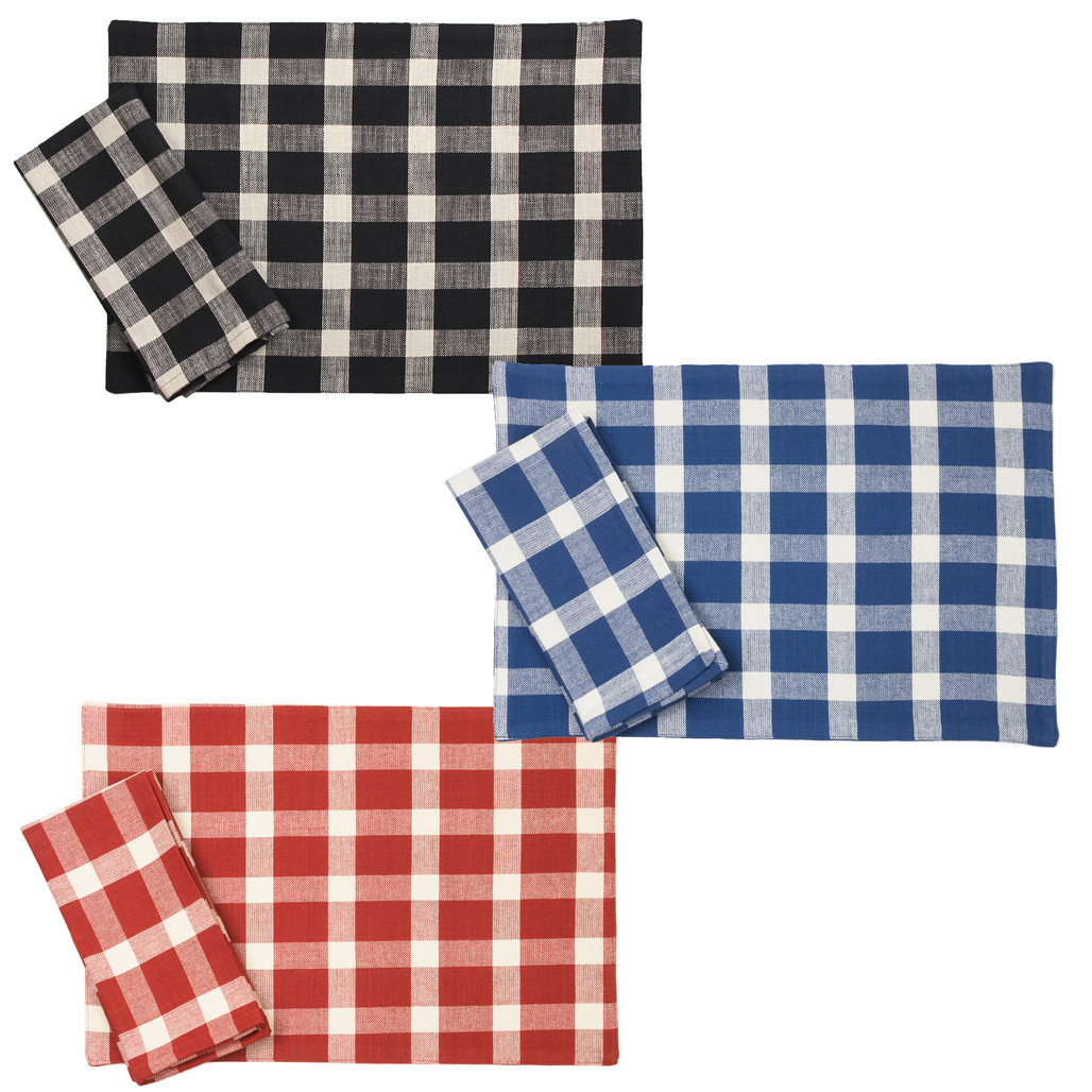 WILLIAMSBURG Tavern Check Placemats or Napkins - available in black, blue, and red colors | The Shops at Colonial Williamsburg