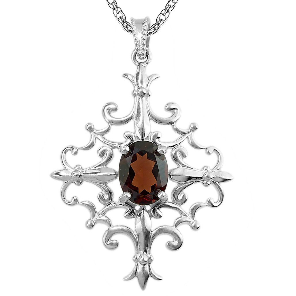 Sterling Silver Capitol Detail Pendant with Garnet