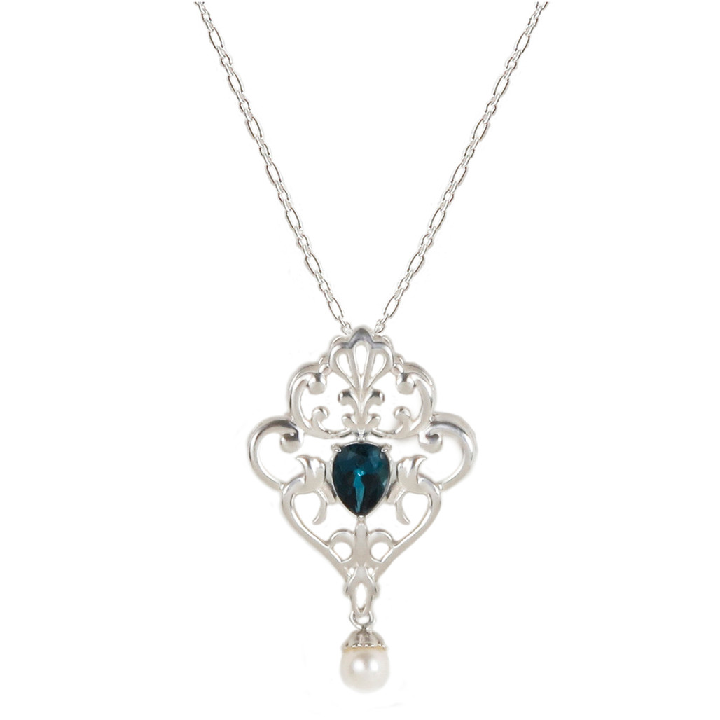 Neville London Blue Topaz and Pearl Sterling Silver Pendant Necklace | The Shops at Colonial Williamsburg