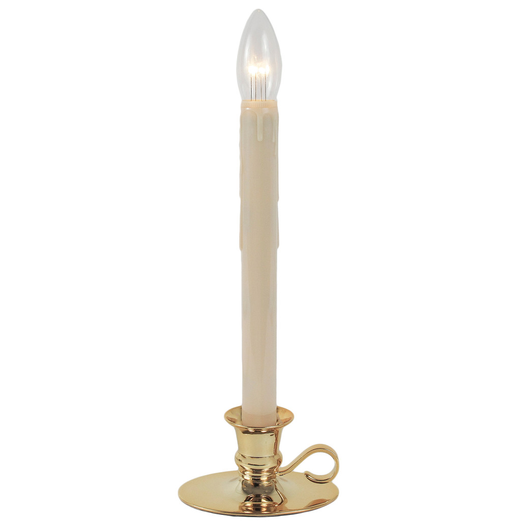 Ivory and Brass Chamber Stick Lighted Window Candle | The Shops at Colonial Williamsburg