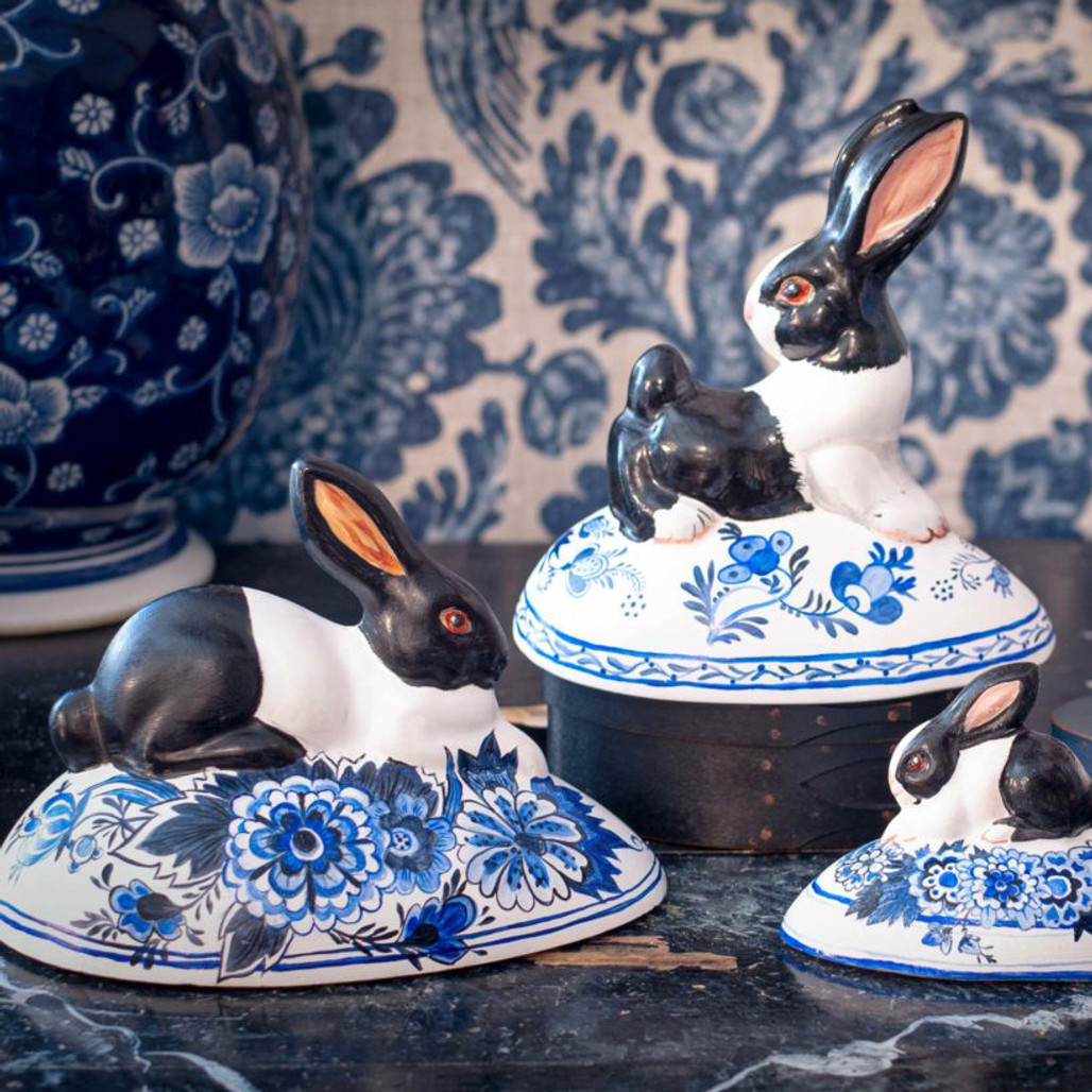 Vaillancourt Black and White Bunny on Delft Egg - Vaillancourt Delft Collection | The Shops at Colonial Williamsburg