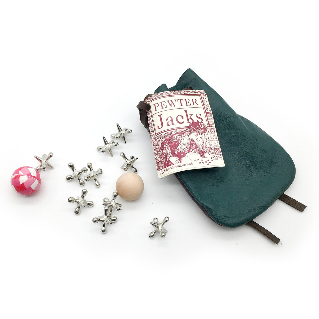 Pewter Jacks in Leather Bag