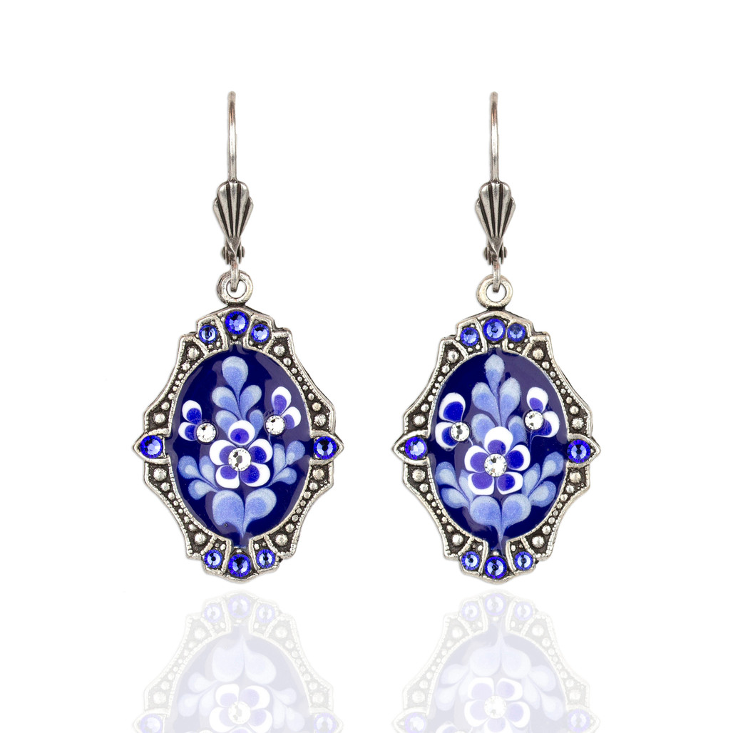 Blue & White Oval Earrings with Crystals | The Shops at Colonial Williamsburg