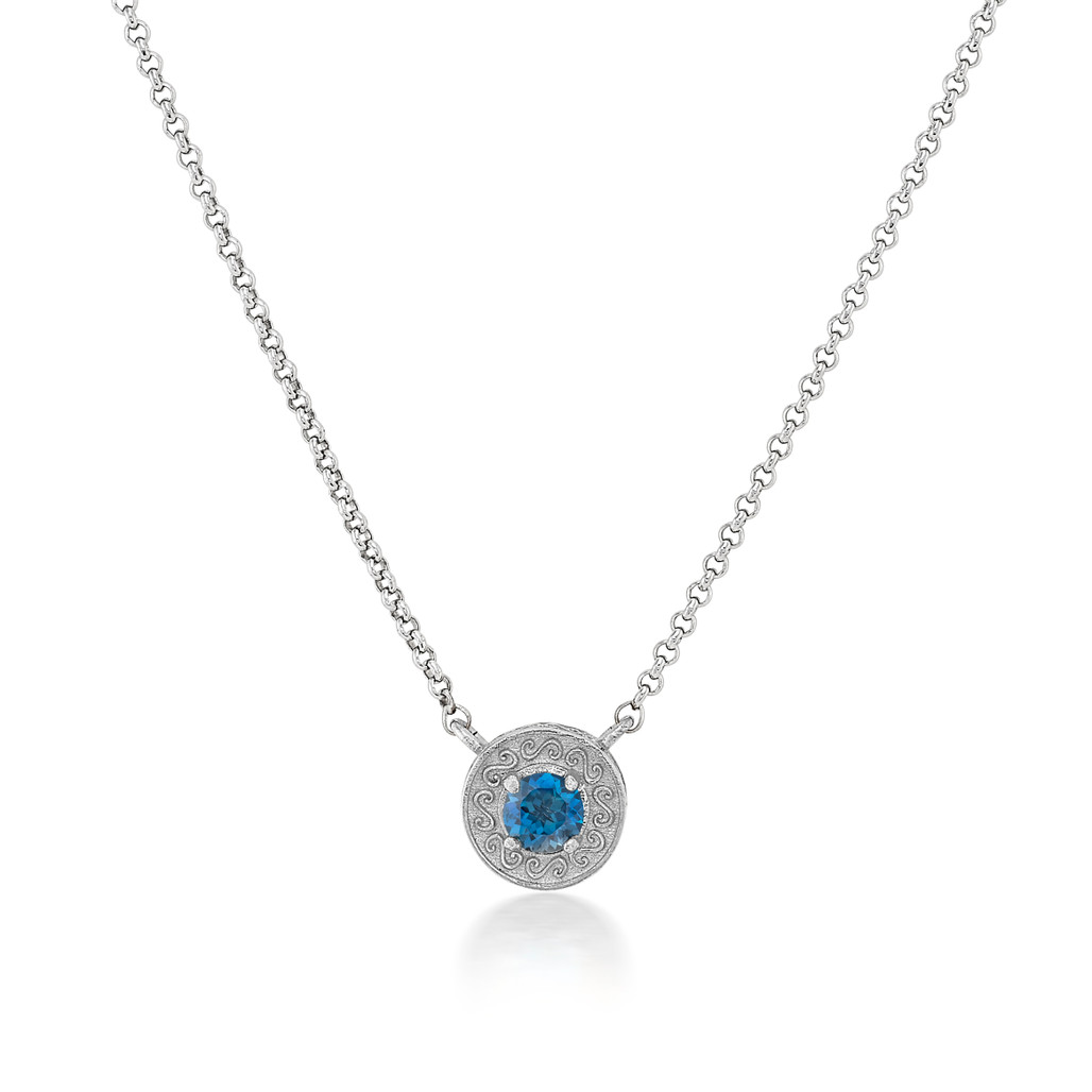 Natural London Blue Topaz Cushion Cut Handmade Necklace 14k Solid Gold