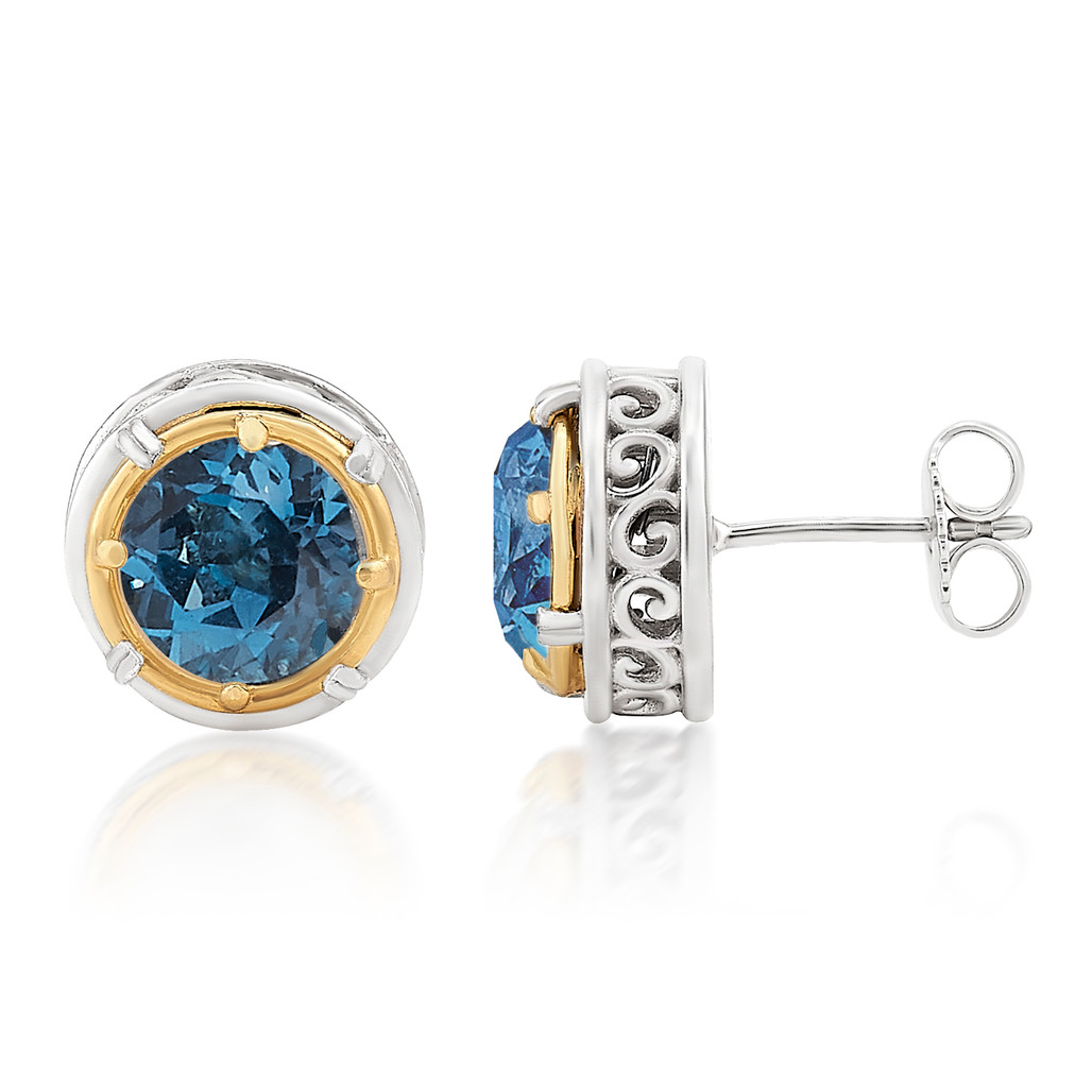 Round London Blue Topaz Sterling Silver and Gold Vermeil Stud Earrings by  Anatoli