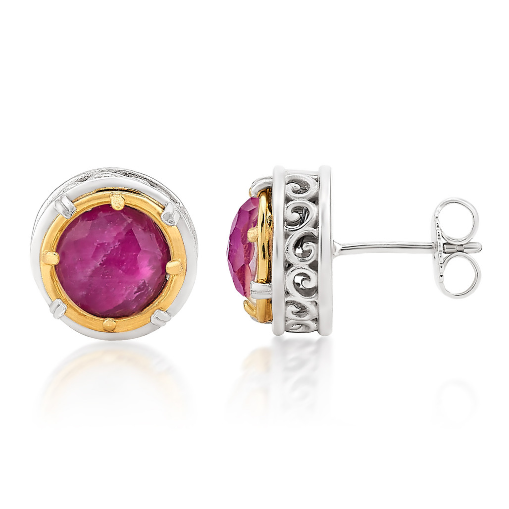 Ruby Doublet Sterling Silver and Gold Vermeil Stud Earrings by Anatoli | The Shops at Colonial Williamsburg