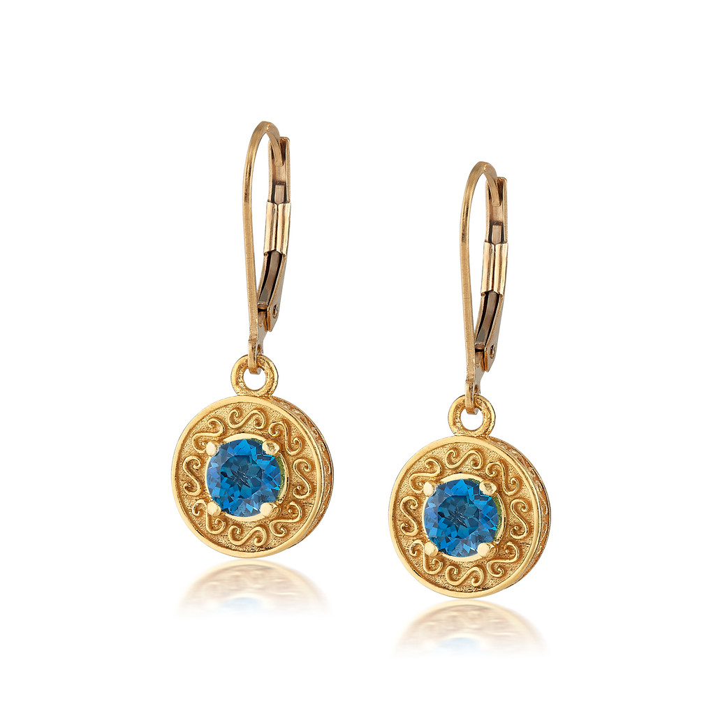 Round London Blue Topaz Gold Vermeil Drop Earrings by Anatoli | The Shops at Colonial Williamsburg