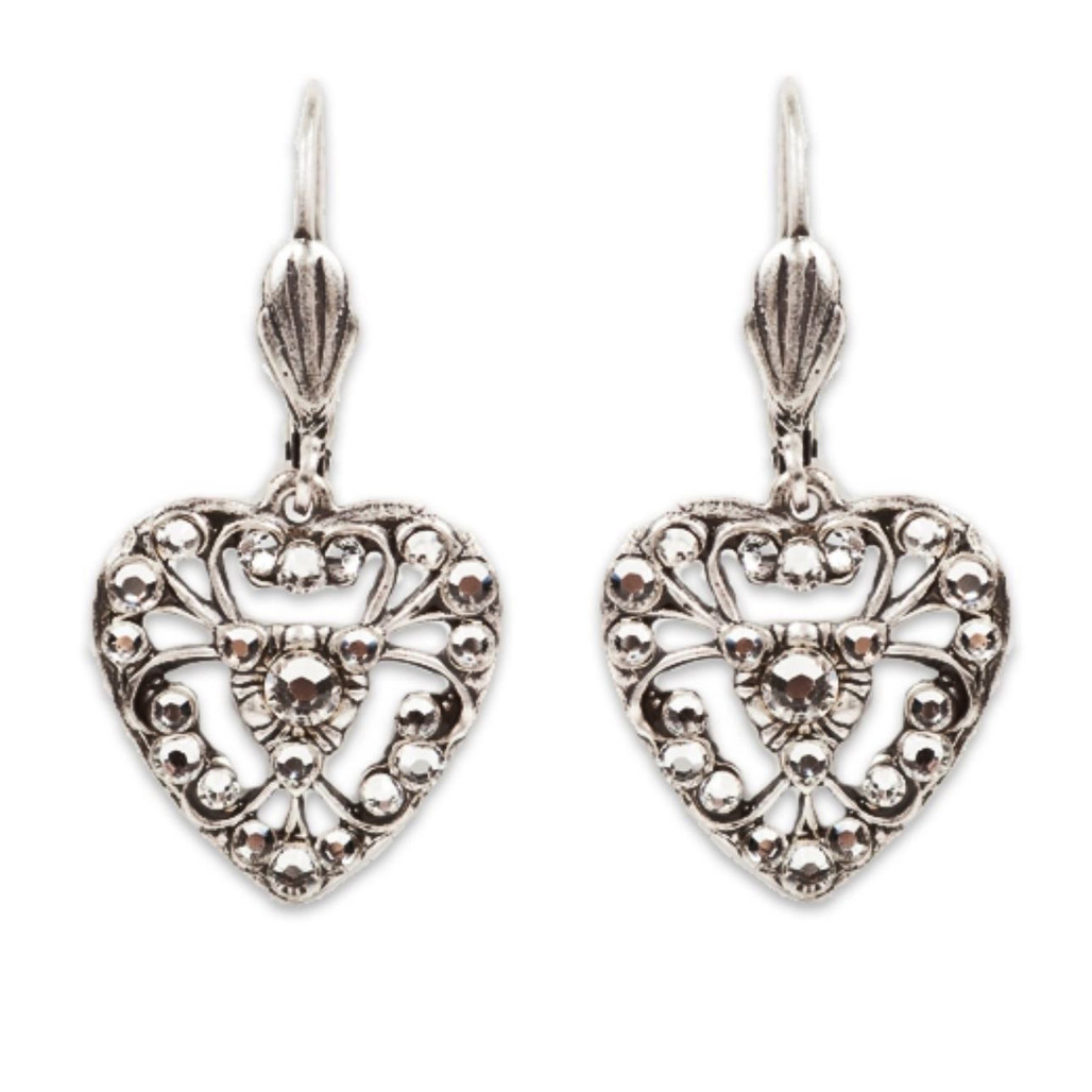 Juliet Crystal Heart Leverback Earrings by Anne Koplik | The Shops at Colonial Williamsburg