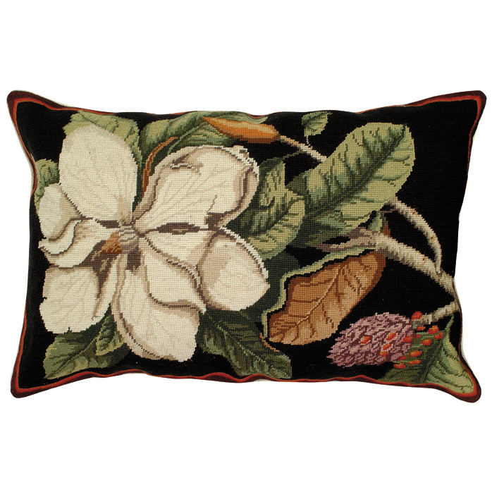WILLIAMSBURG Magnolia Needlepoint Lumbar Pillow 28