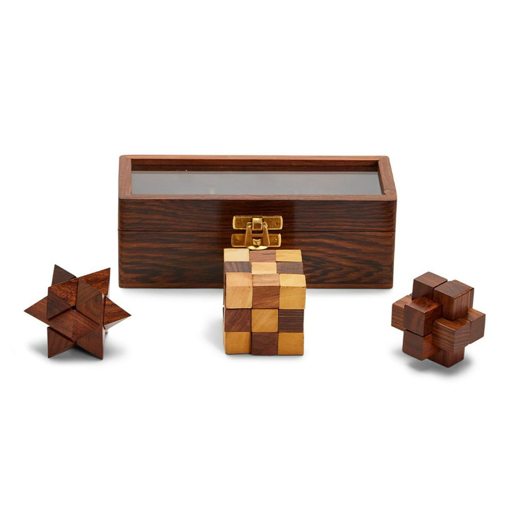 Wooden Puzzles in Storage Box, Set of 3