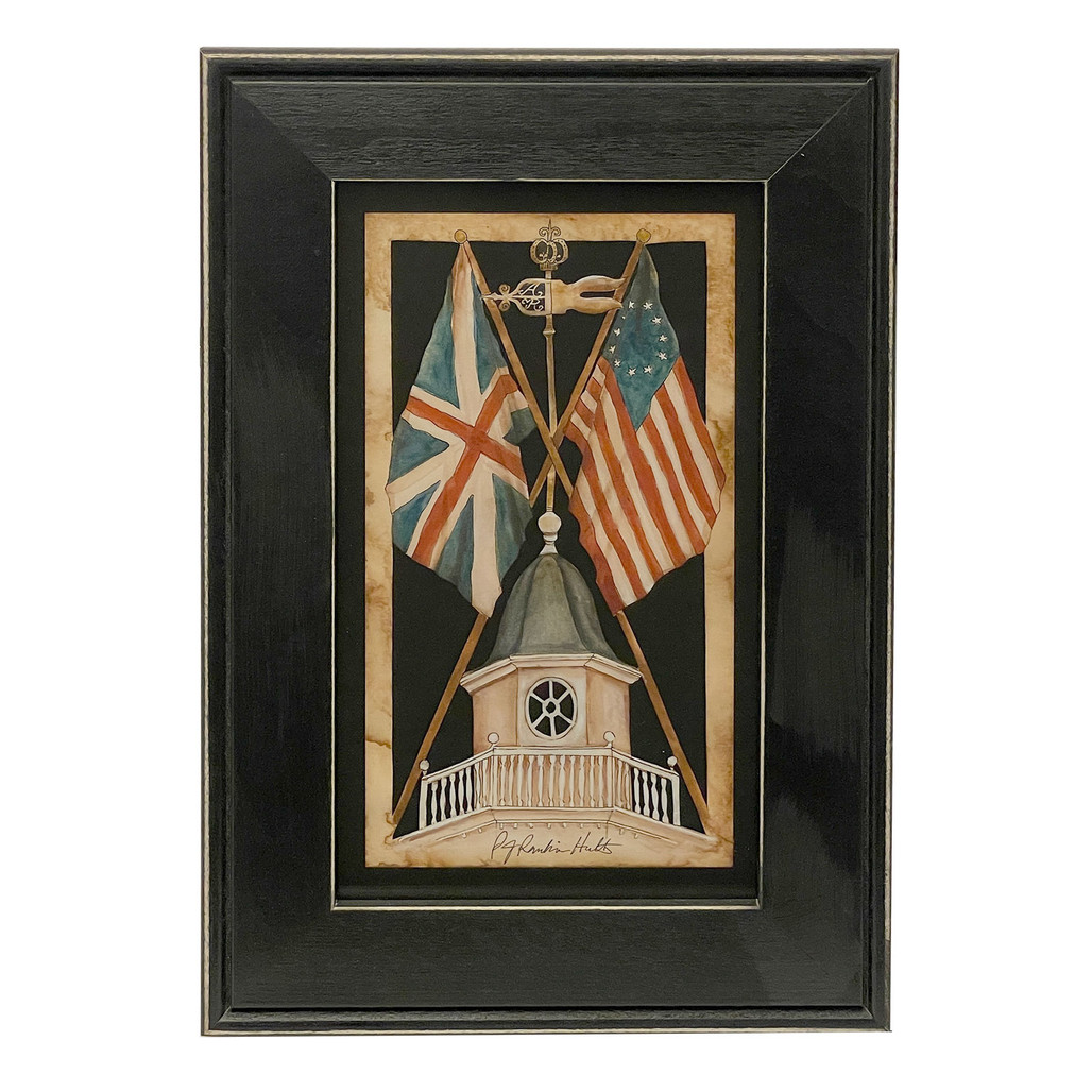 Hults Folk Art Crossed Flags Framed Giclee Art Print