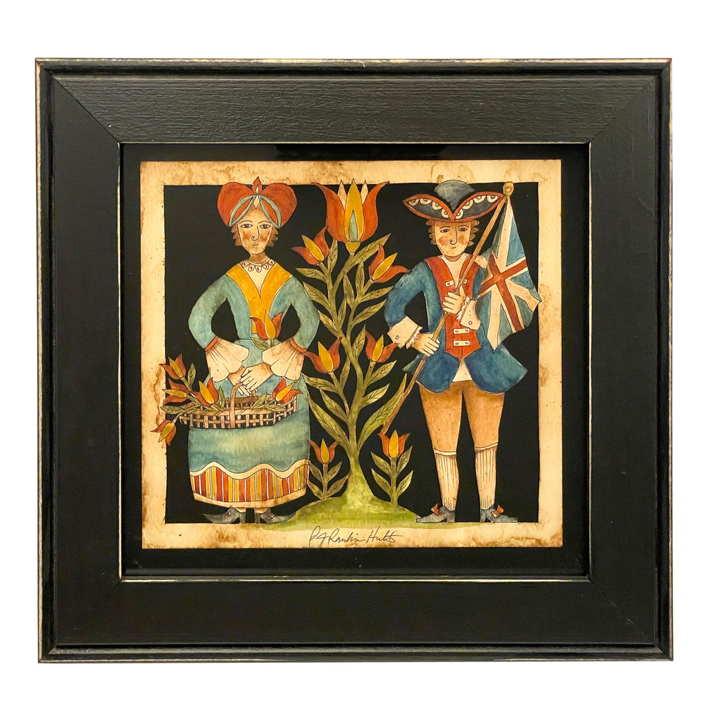 Hults Folk Art Colonial Couple Framed Giclee Print hults-folk-art-colonial-couple-framed-giclee-print