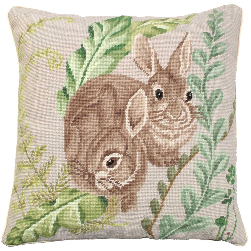 Rabbits with Ferns Needlepoint Pillow | The Shops at Colonial Williamsburg