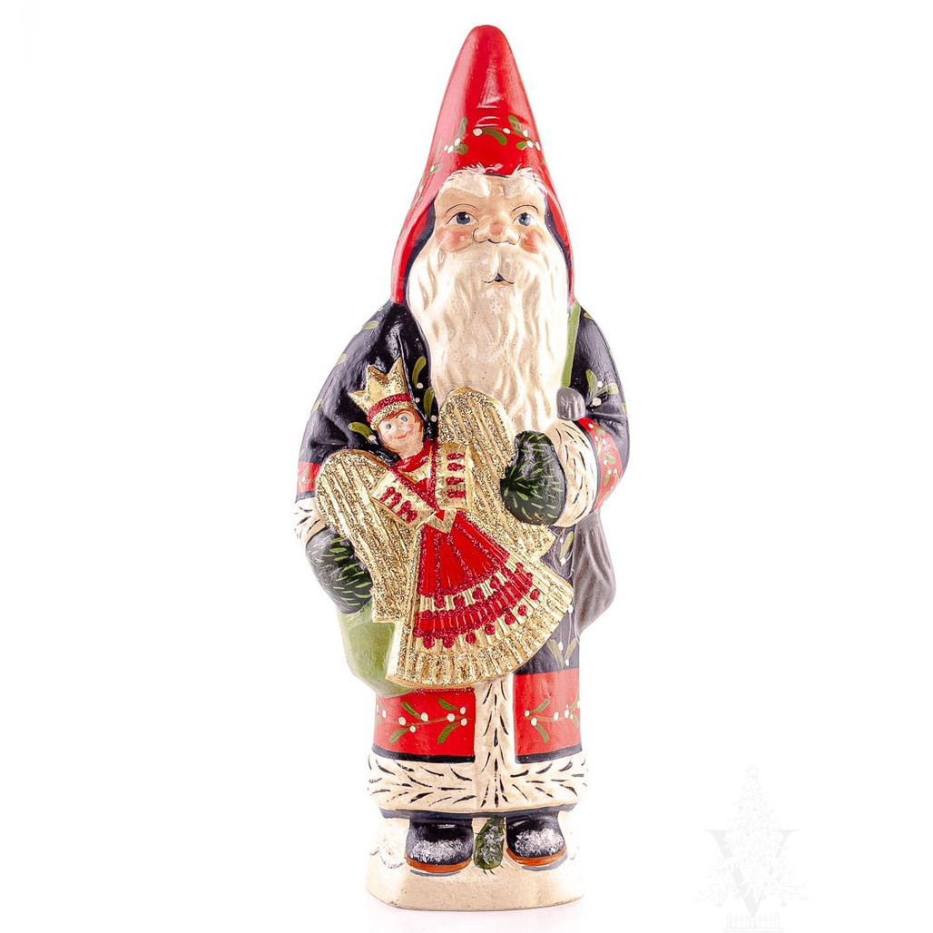 Vaillancourt Chalkware Black & Red Santa with Angel | The Shops at Colonial Williamsburg