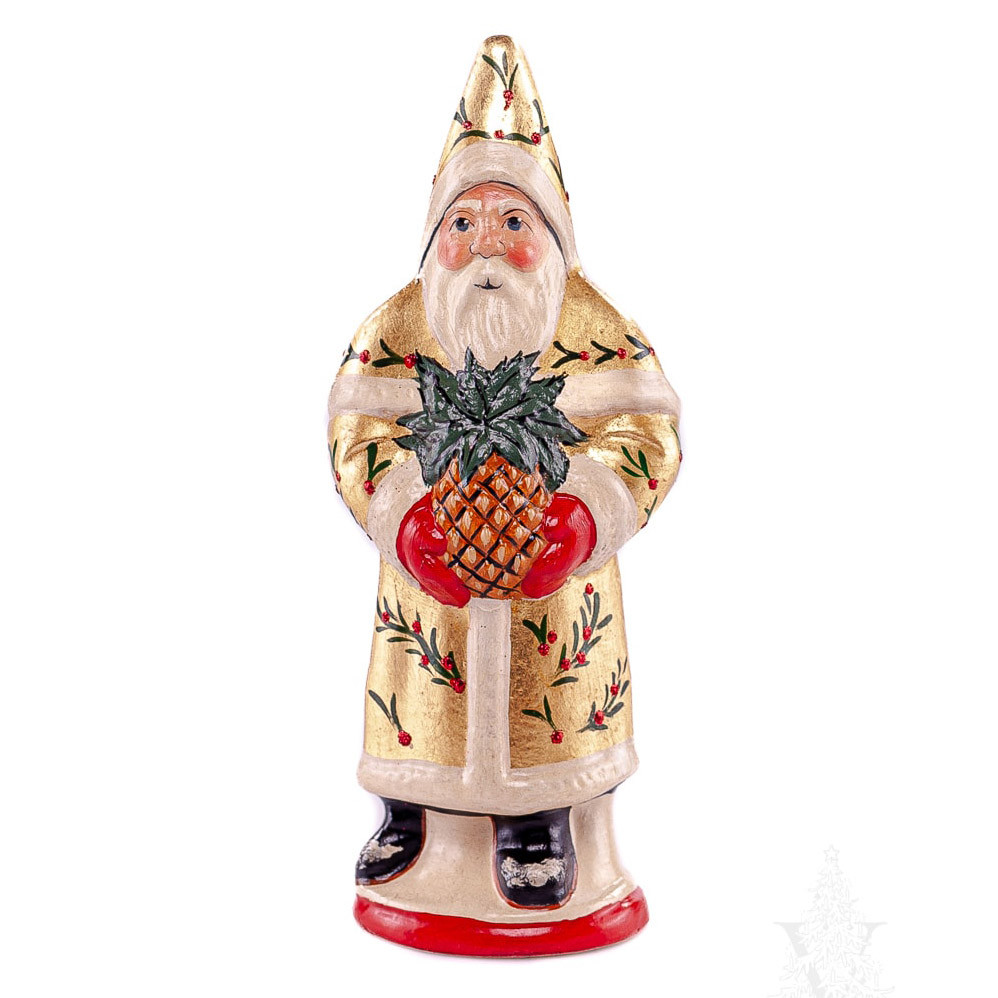 Vaillancourt Chalkware Gold Santa with Pineapple