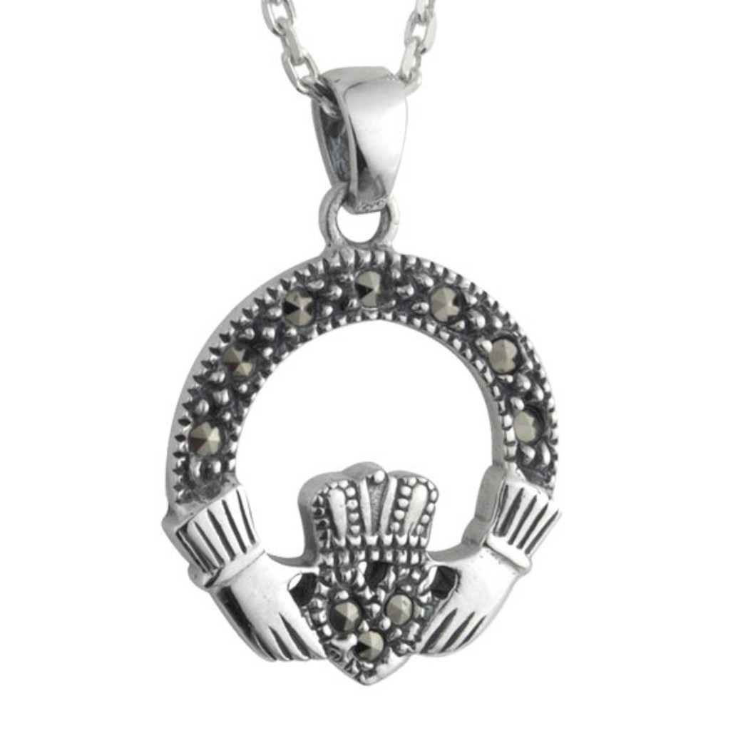 Sterling Silver and Marcasite Claddagh Pendant Necklace | The Shops at Colonial Williamsburg