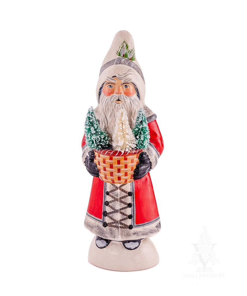 Vaillancourt Chalkware Red Santa with Basket & Trees