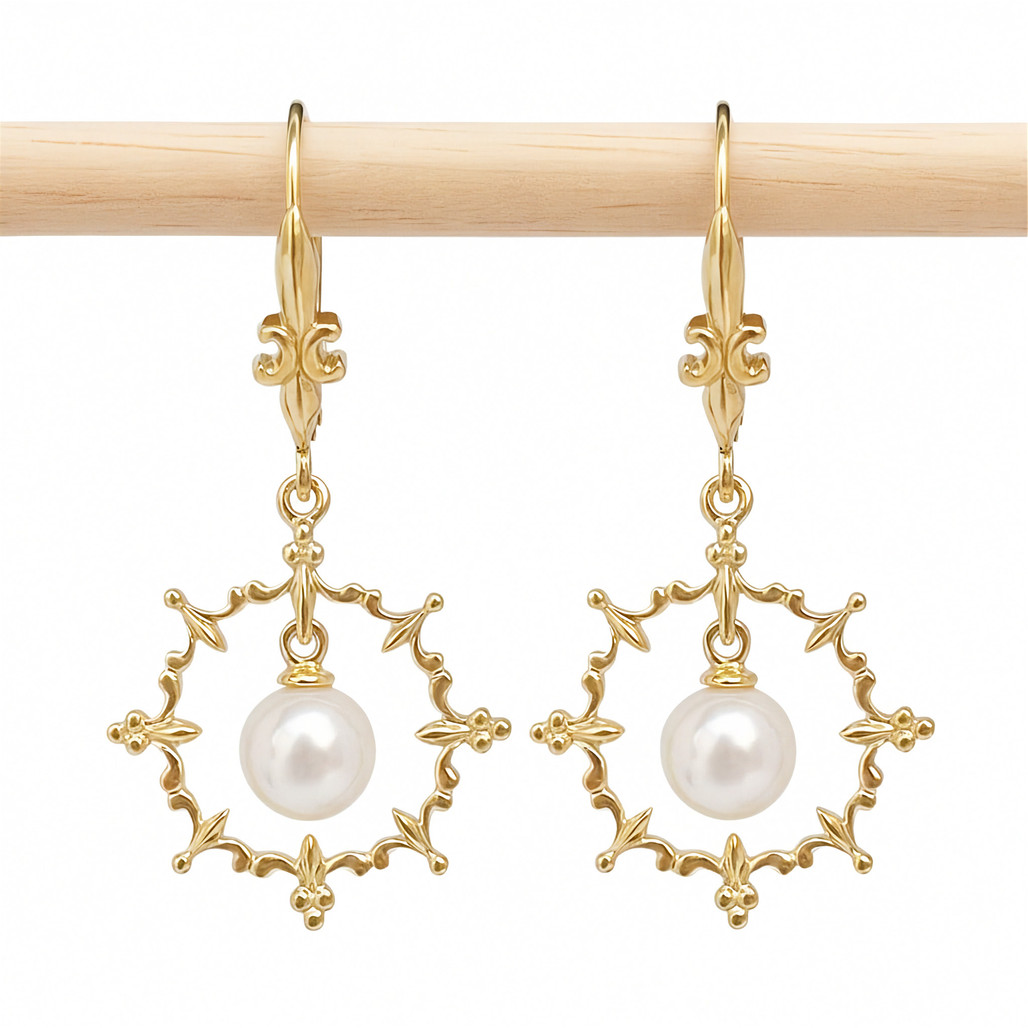 White Pearl in Circle Leverback Drop Earrings - Sterling Silver Gold Plate | The Shops at Colonial Williamsburg