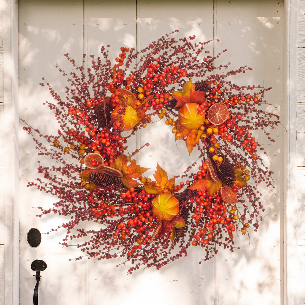 Burgundy Red & Orange Berries Fall Wreath 25