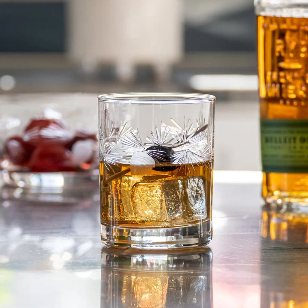Icy Pine Etched Double Old Fashioned Glass 13 Oz