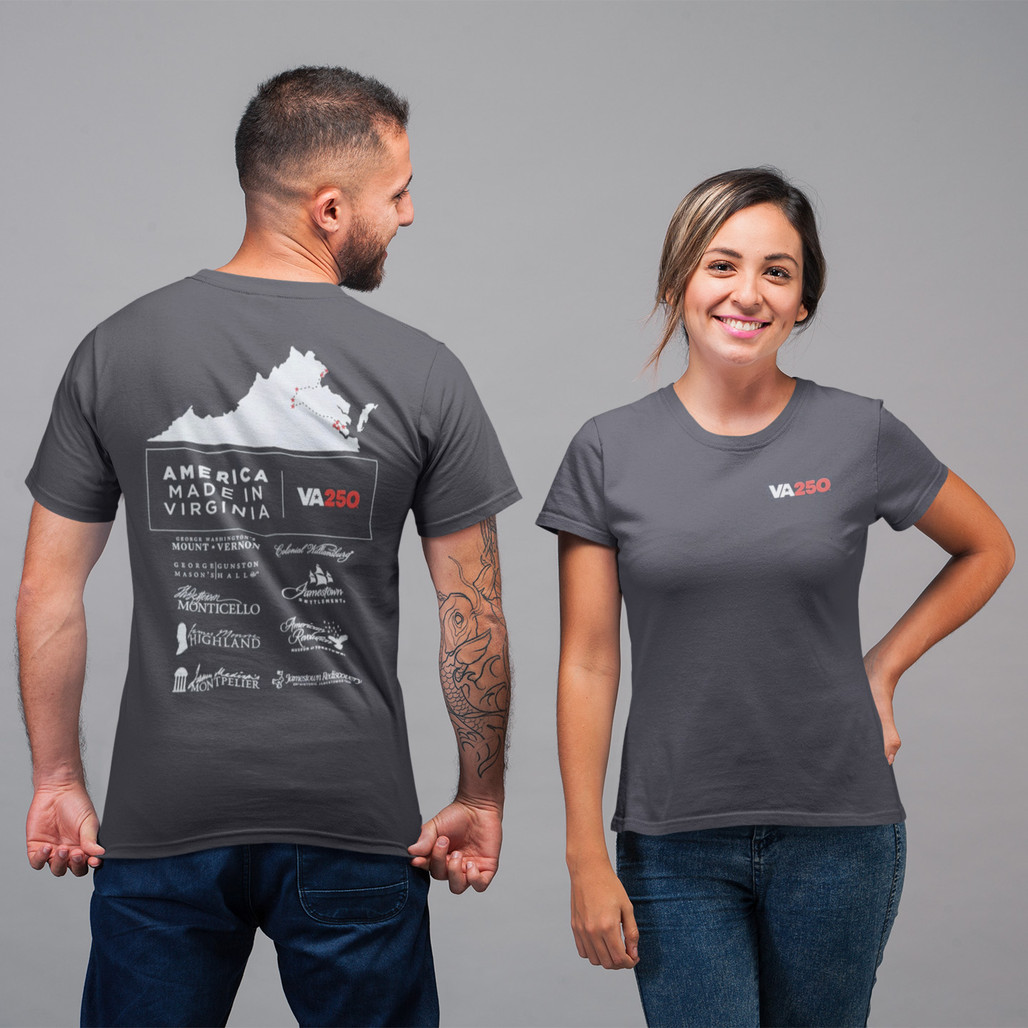 VA250 Historic Museums Collaboration Adult Grey T-Shirt | The Shops at Colonial Williamsburg