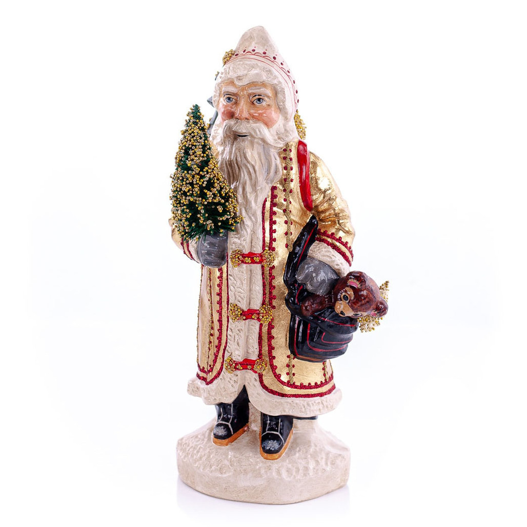 Vaillancourt Chalkware Gold European Father Christmas with Teddy Bears | The Shops at Colonial Williamsburg
