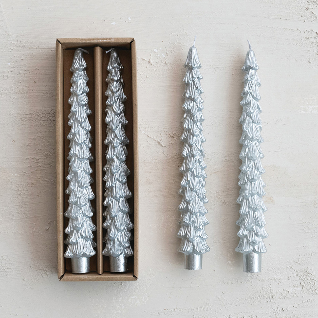 Tree-Shaped Silver Taper Candles 10", Set of 2 | The Shops at Colonial Williamsburg