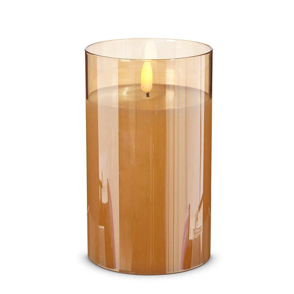 Raz Flameless Pillar Candle in Glass Holder - Gold | The Shops at Colonial Williamsburg