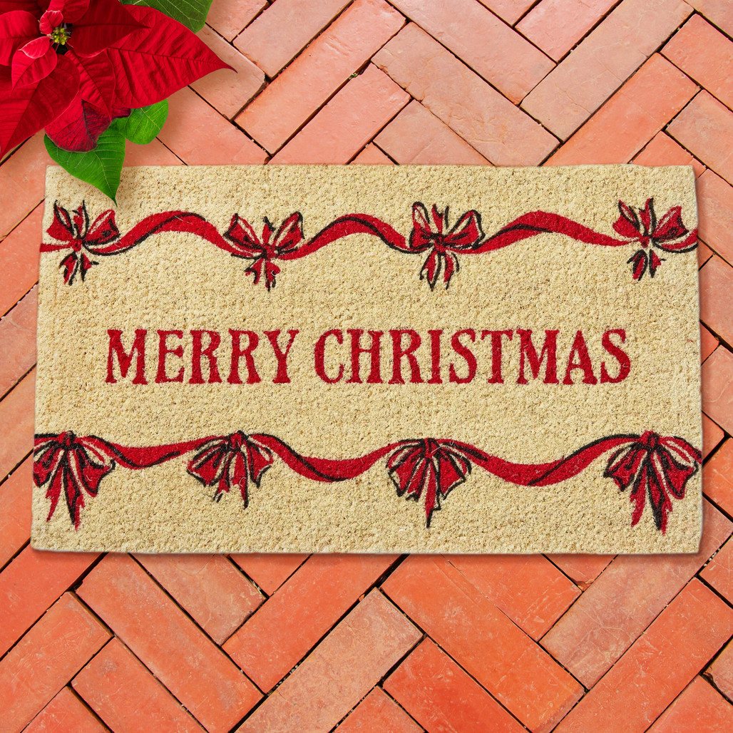 Red Merry Christmas Coir Doormat