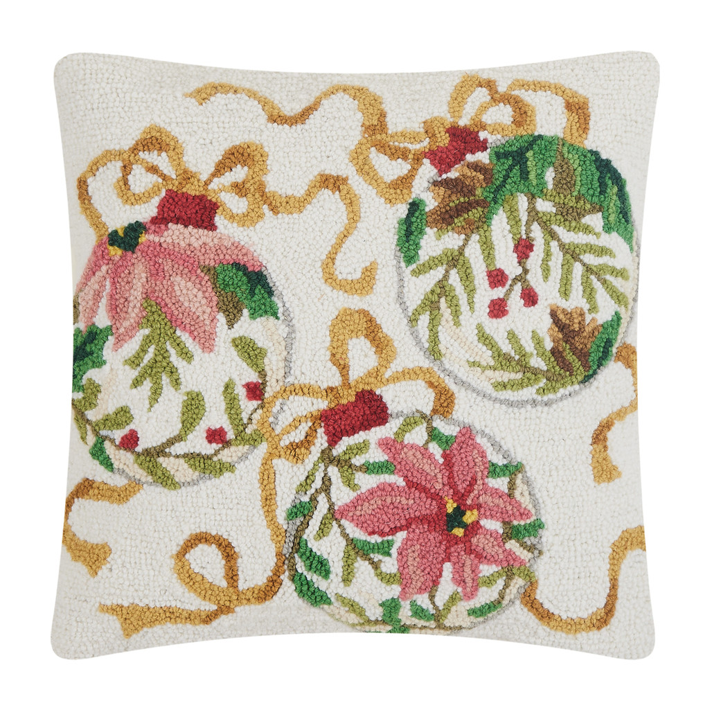 Ornaments Hooked Wool Holiday Pillow 18" | The Shops at Colonial Williamsburg