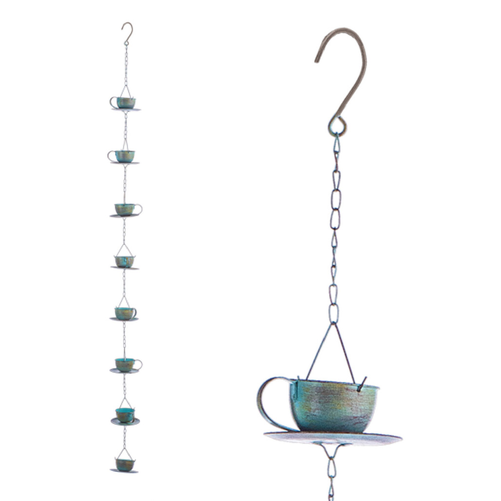 Green Patina Teacup Rain Chain | The Shops at Colonial Williamsburg