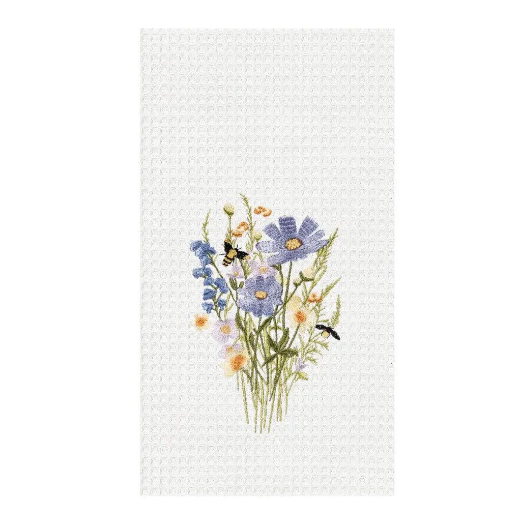 Blue Flowers & Honey Bees Waffle Weave Kitchen Towel | The Shops at Colonial Williamsburg