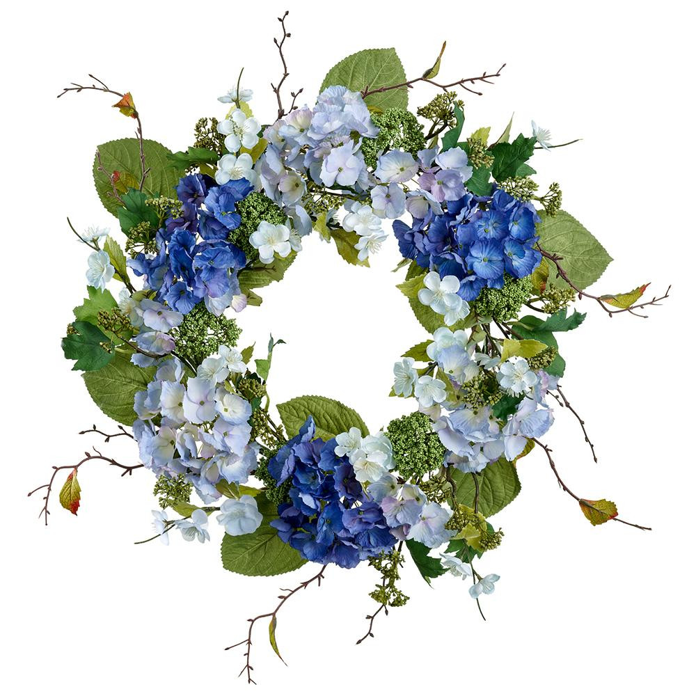 Mixed Blue Hydrangea Flowers Wreath 24