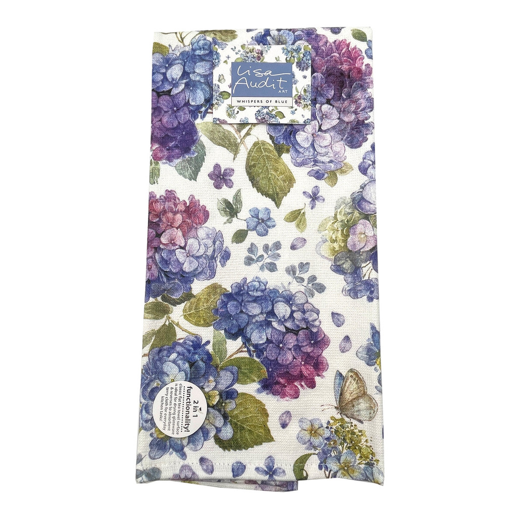 暖簾　紬　花柄フリンジ付き６枚仕立 Blue Hydrangea Floral Toss Terry Kitchen Towel