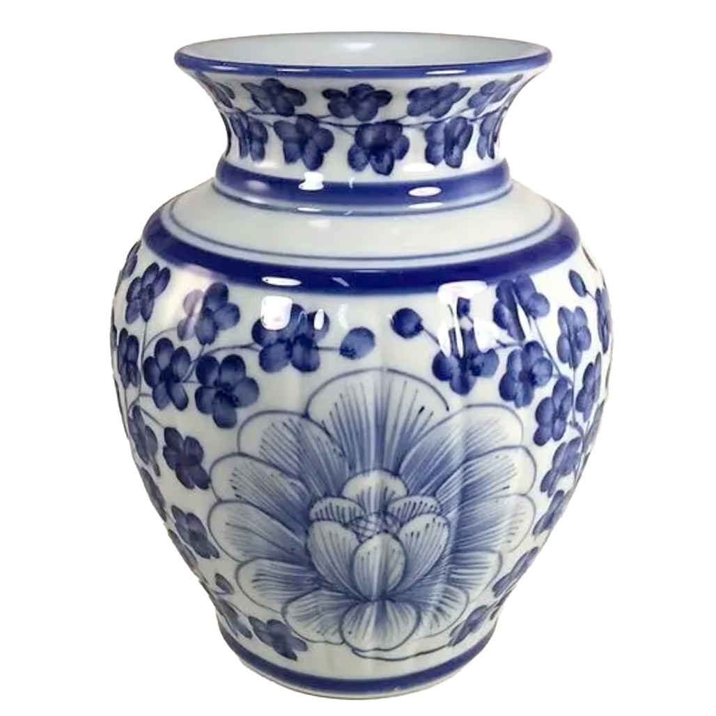 Blue and White Coriander Flower Incised Porcelain Vase