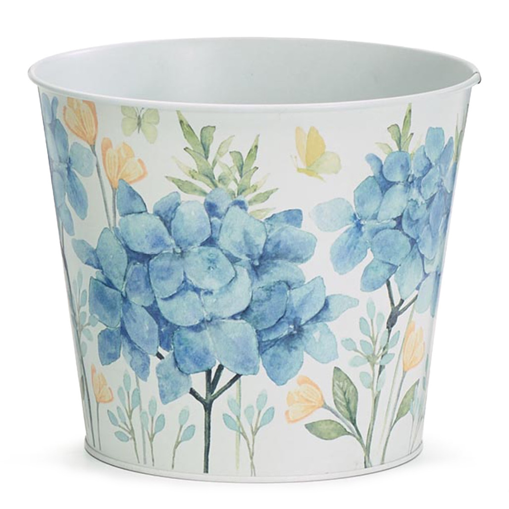 Blue Hydrangea Tin Pot or Planter Cover 6"