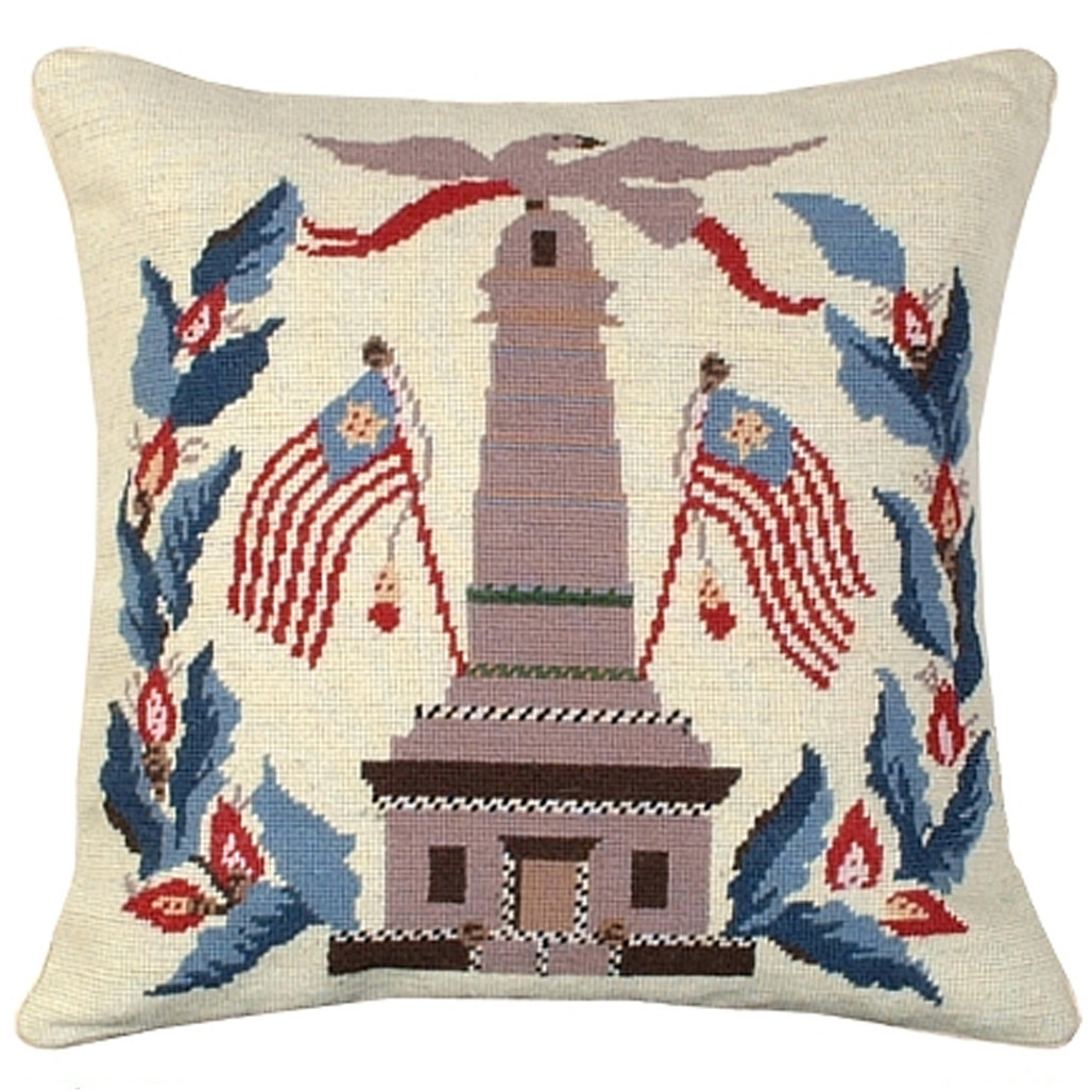 WILLIAMSBURG Monument with Flags Needlepoint Accent Pillow | The Shops at Colonial Williamsburg