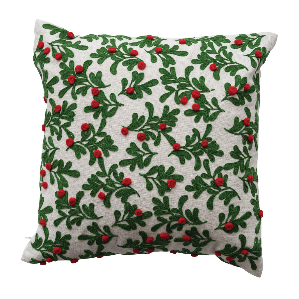 Embroidered Linen Mistletoe Pillow, 16" | The Shops at Colonial Williamsburg