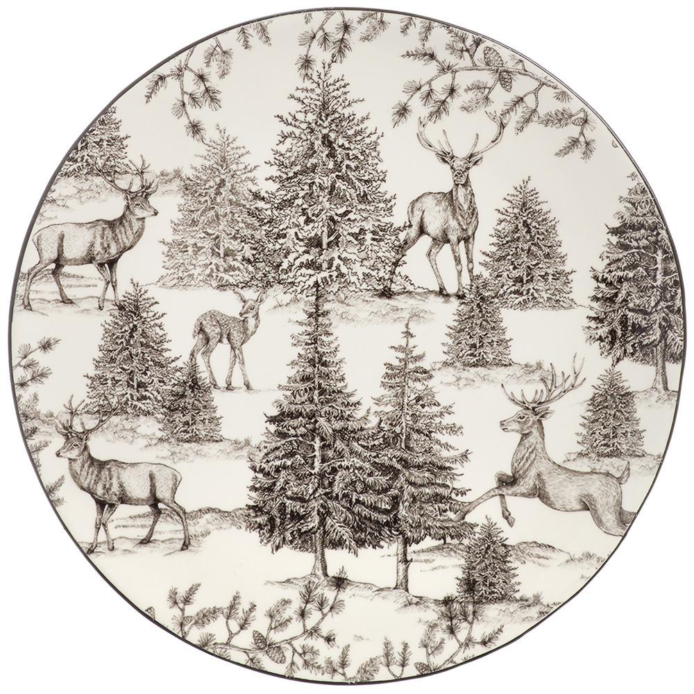 1枚　WILTON ARLE ピューター パーティープレート 30cm Black Reindeer and Pine Trees Toile Appetizer or Dessert Plate 8