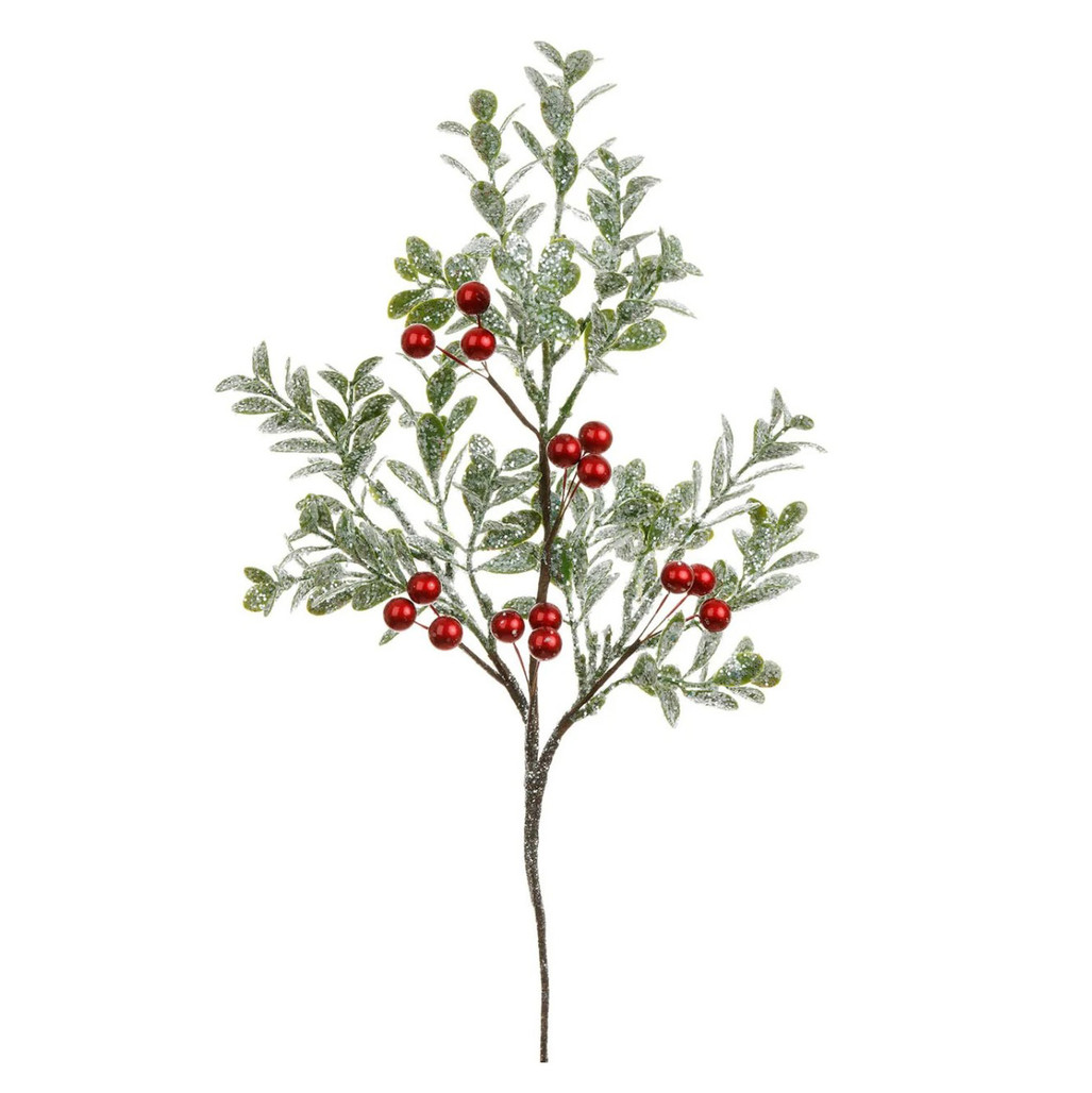 Frosted Boxwood Pick with Berries, 14" H | The Shops at Colonial Williamsburg