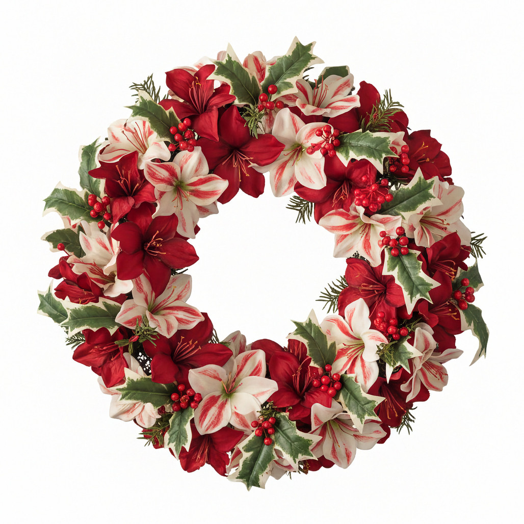 Candy Cane Amaryllis Wreath 23" Dia. | The Shops at Colonial Williamsburg