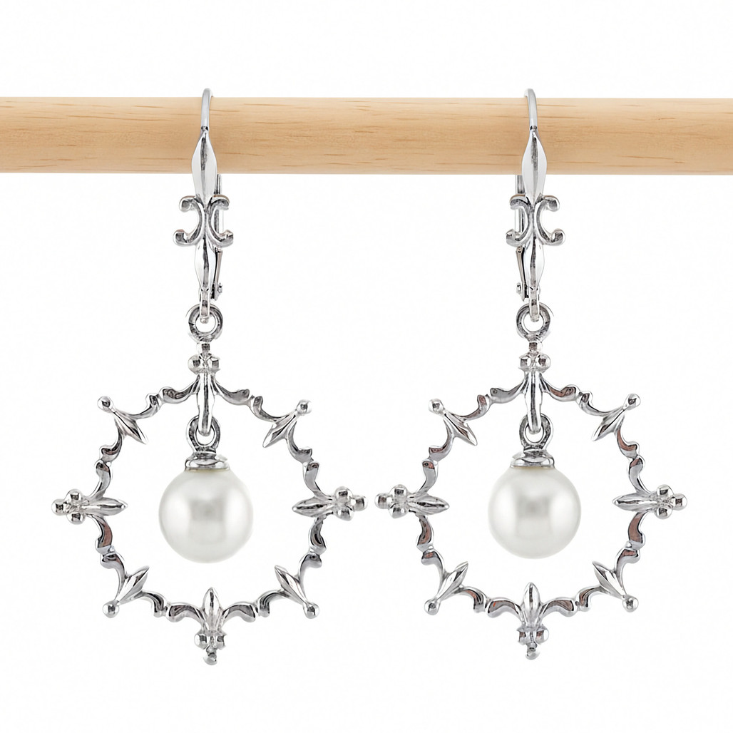 White Pearl in Circle Sterling Silver Leverback Drop Earrings | The Shops at Colonial Williamsburg